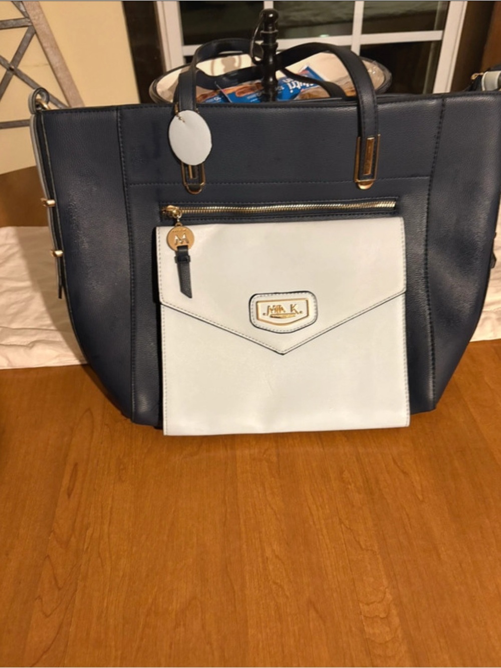 Mia K Navy and White Colorblock Tote Bag